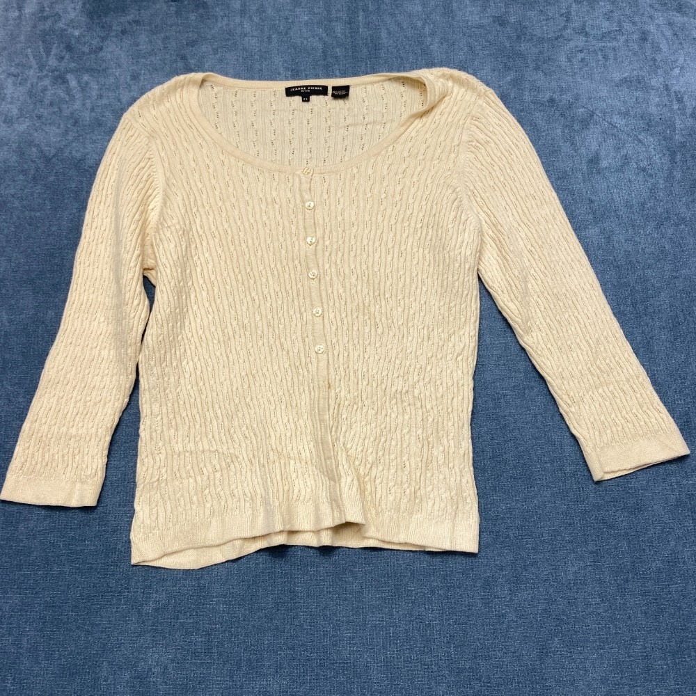 Jeanne Pierre Cardigan Sweater Womens PL Cream Cable Knitted Winter Button Front
